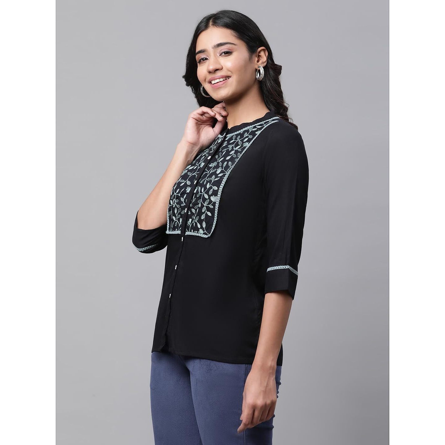 Aurelia Women Black Solid Viscose Straight Kurti