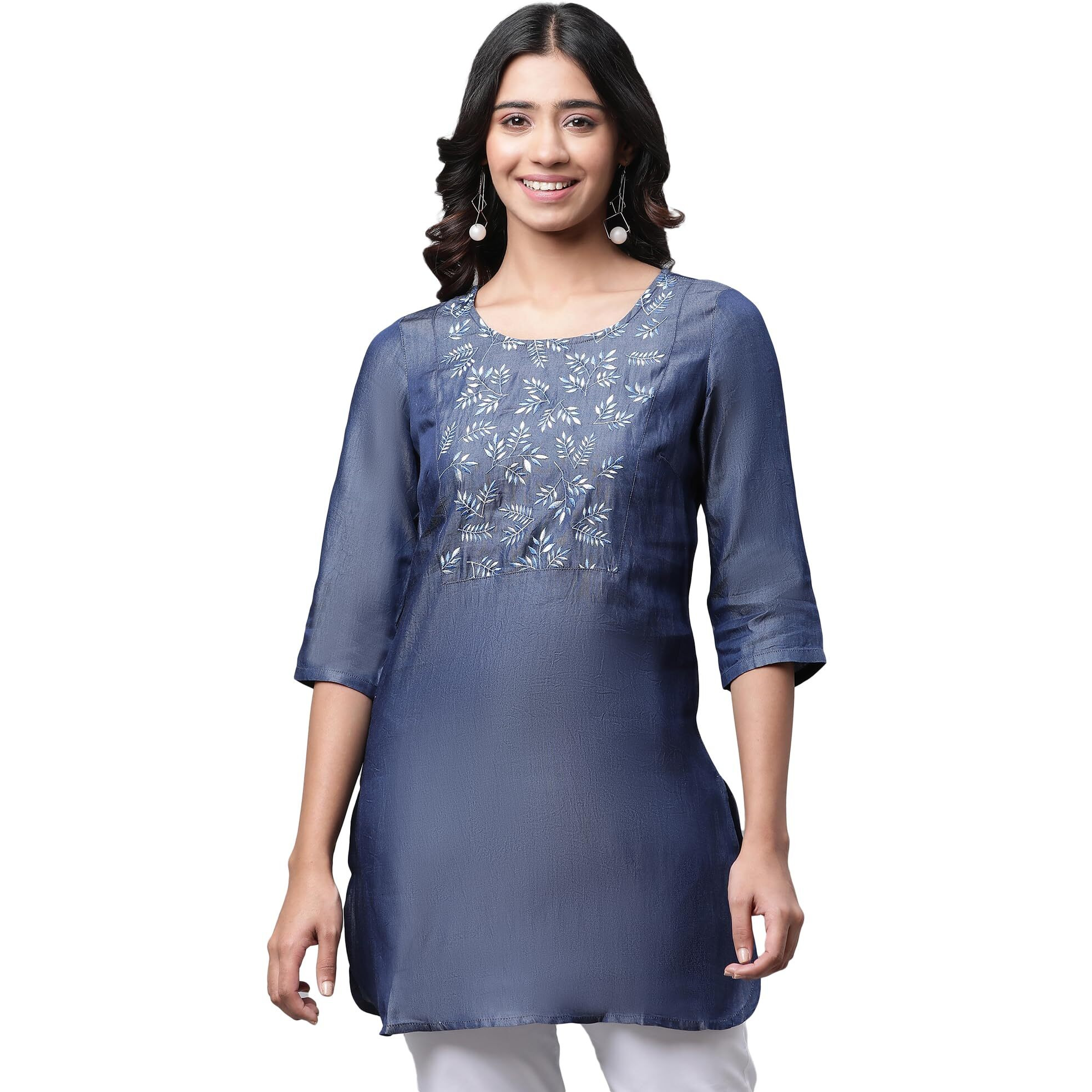 Aurelia Women Blue Yarn Dyed Lyocell Straight Kurti
