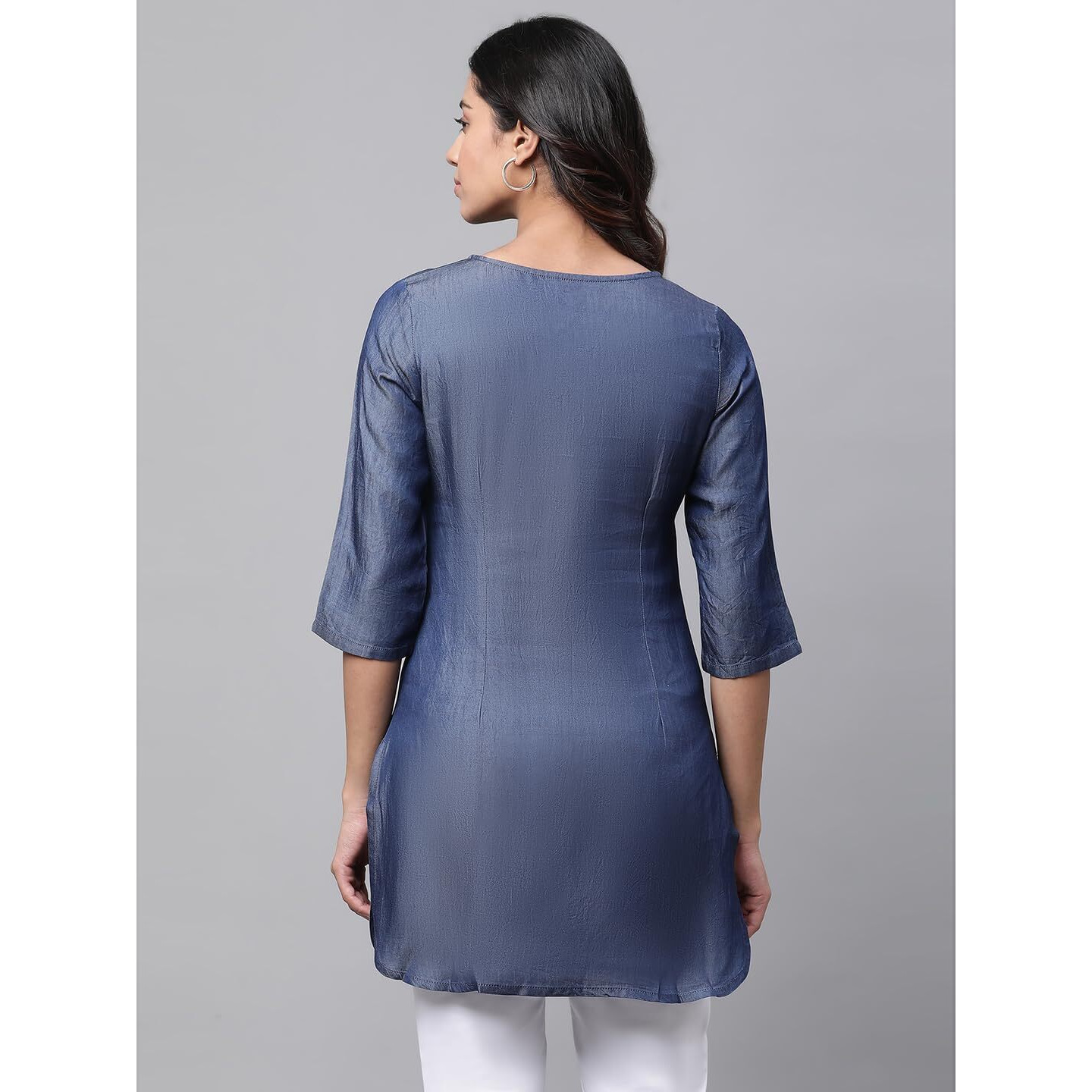 Aurelia Women Blue Yarn Dyed Lyocell Straight Kurti