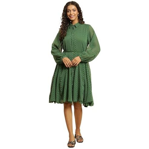 W For Woman Women's Polyester Fit And Flare Knee-Length Dress (23Auw10305-820714_Green