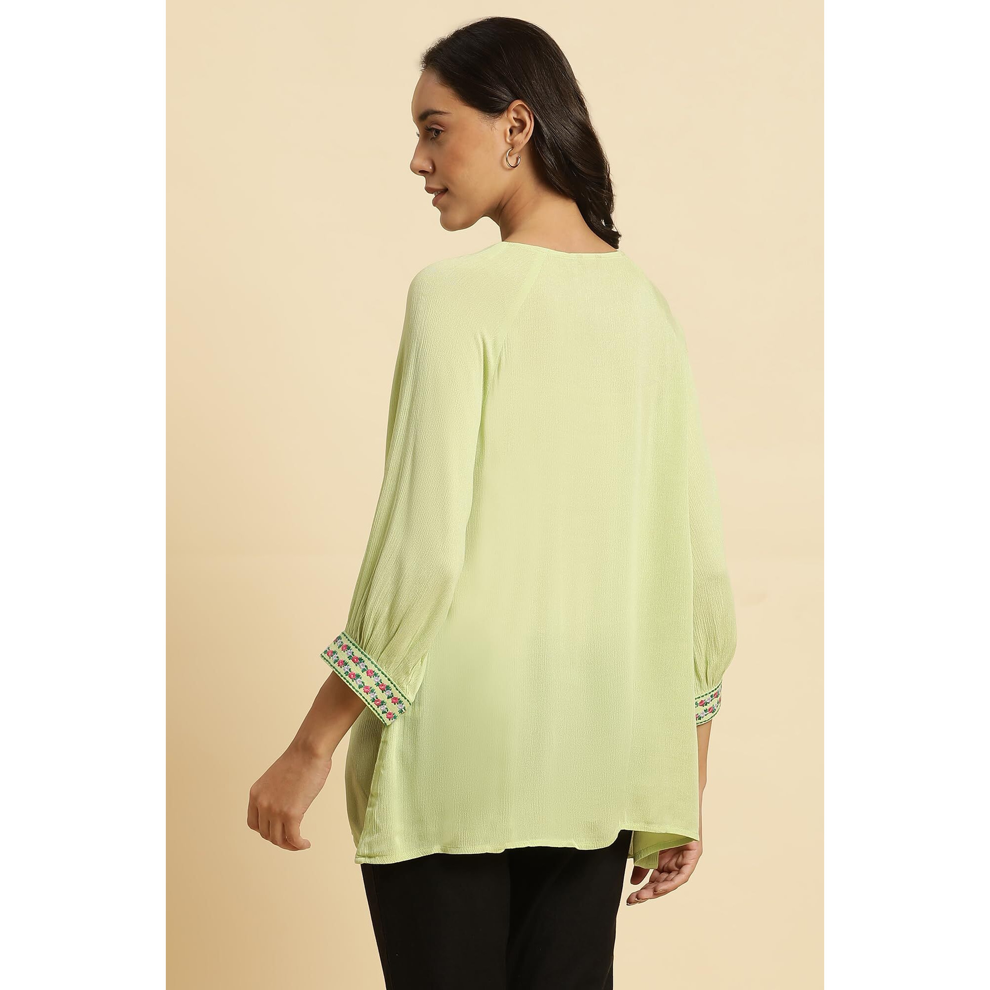 W For Woman Green Embroidered Tunic Top With Thread W For Womanork