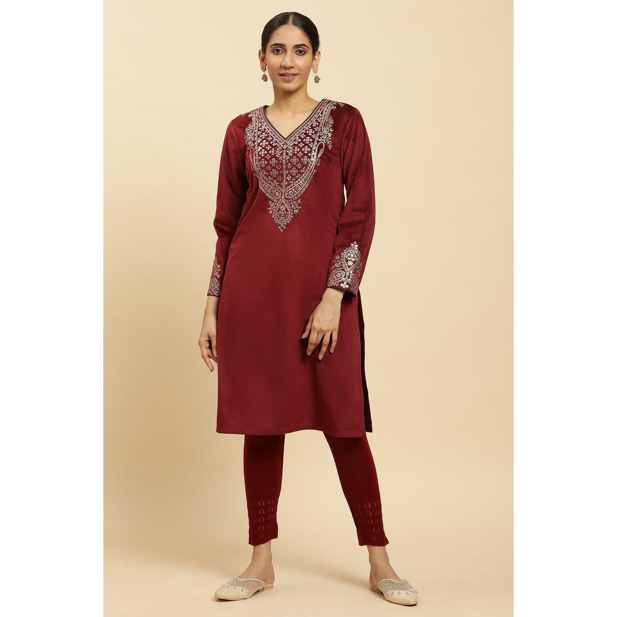 W For Woman Women's Polyester Solid Regular Kurta (23Now10358-220778_Mykonos Blue