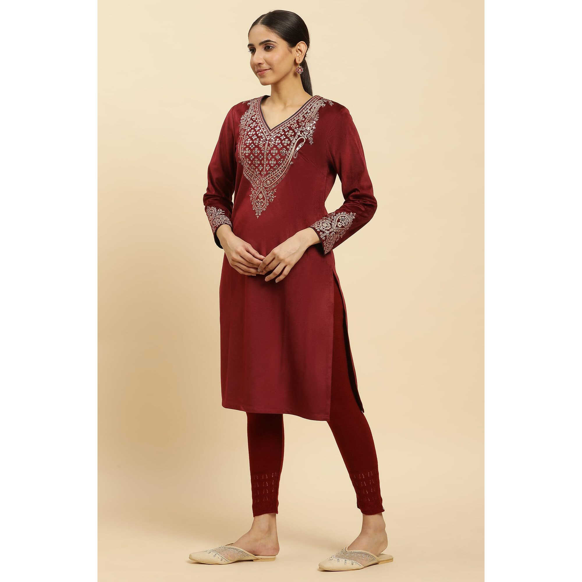 W For Woman Women's Polyester Solid Regular Kurta (23Now10358-220778_Mykonos Blue