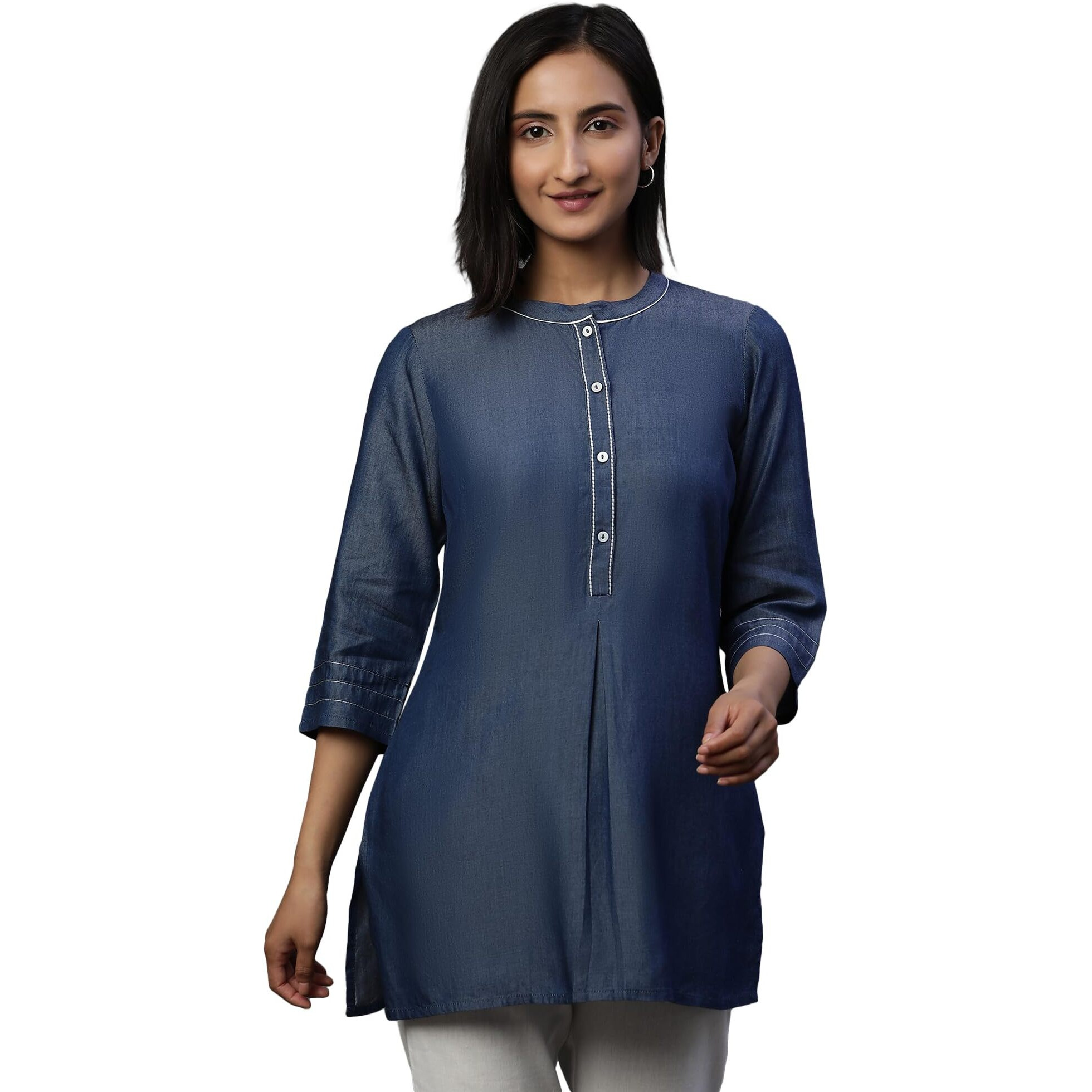 Aurelia Women's Cotton Solid Regular Kurti (23Aua30308_Blue