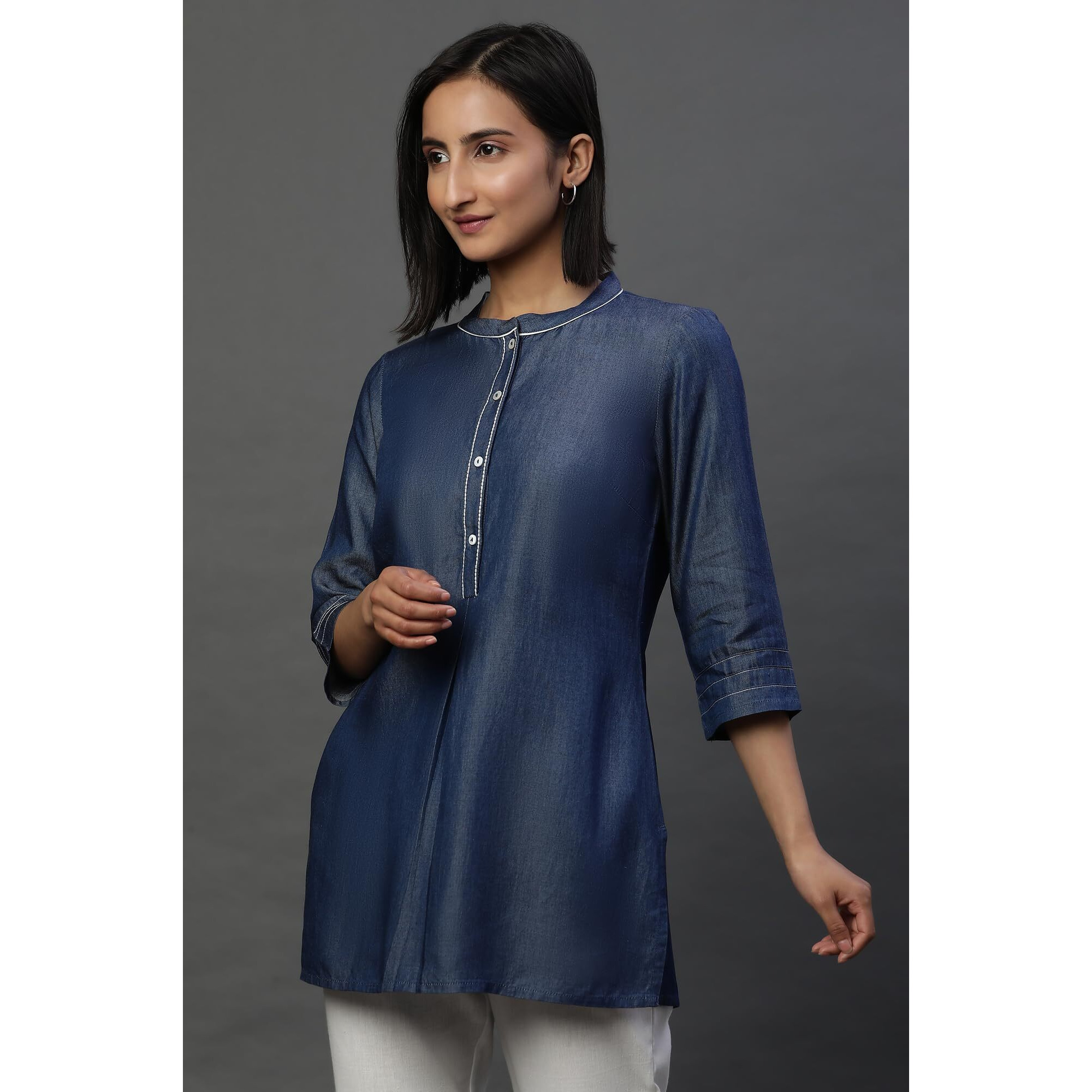 Aurelia Women's Cotton Solid Regular Kurti (23Aua30308_Blue