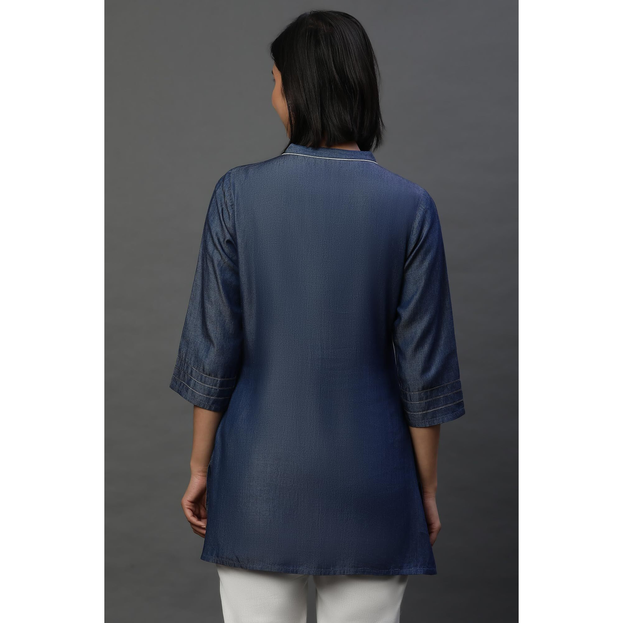 Aurelia Women's Cotton Solid Regular Kurti (23Aua30308_Blue
