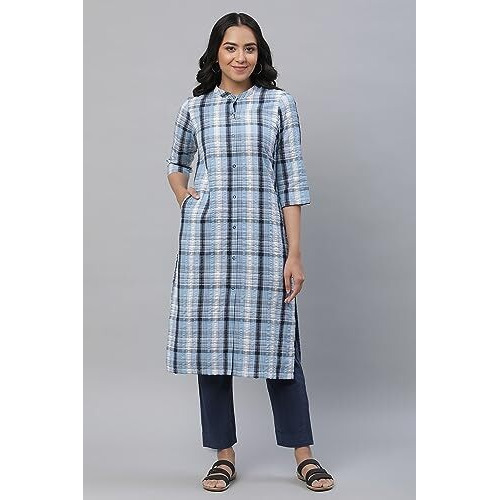 Aurelia Blue Seer Sucker Kurta And Trouser Set (Size L)-23Auas14953-704329