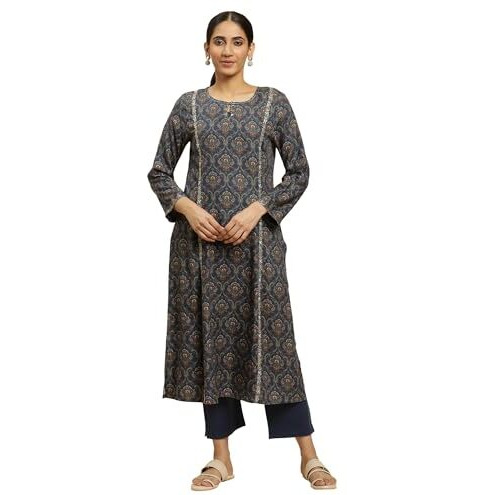 W For Woman Women's Viscose Kurta & Straight Pant (23Nows10354-122960_Royal Blue
