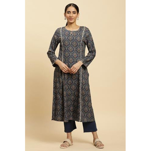 W For Woman Women's Viscose Kurta & Straight Pant (23Nows10354-122960_Royal Blue