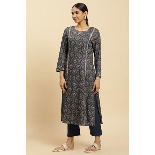 W For Woman Women's Viscose Kurta & Straight Pant (23Nows10354-122960_Royal Blue