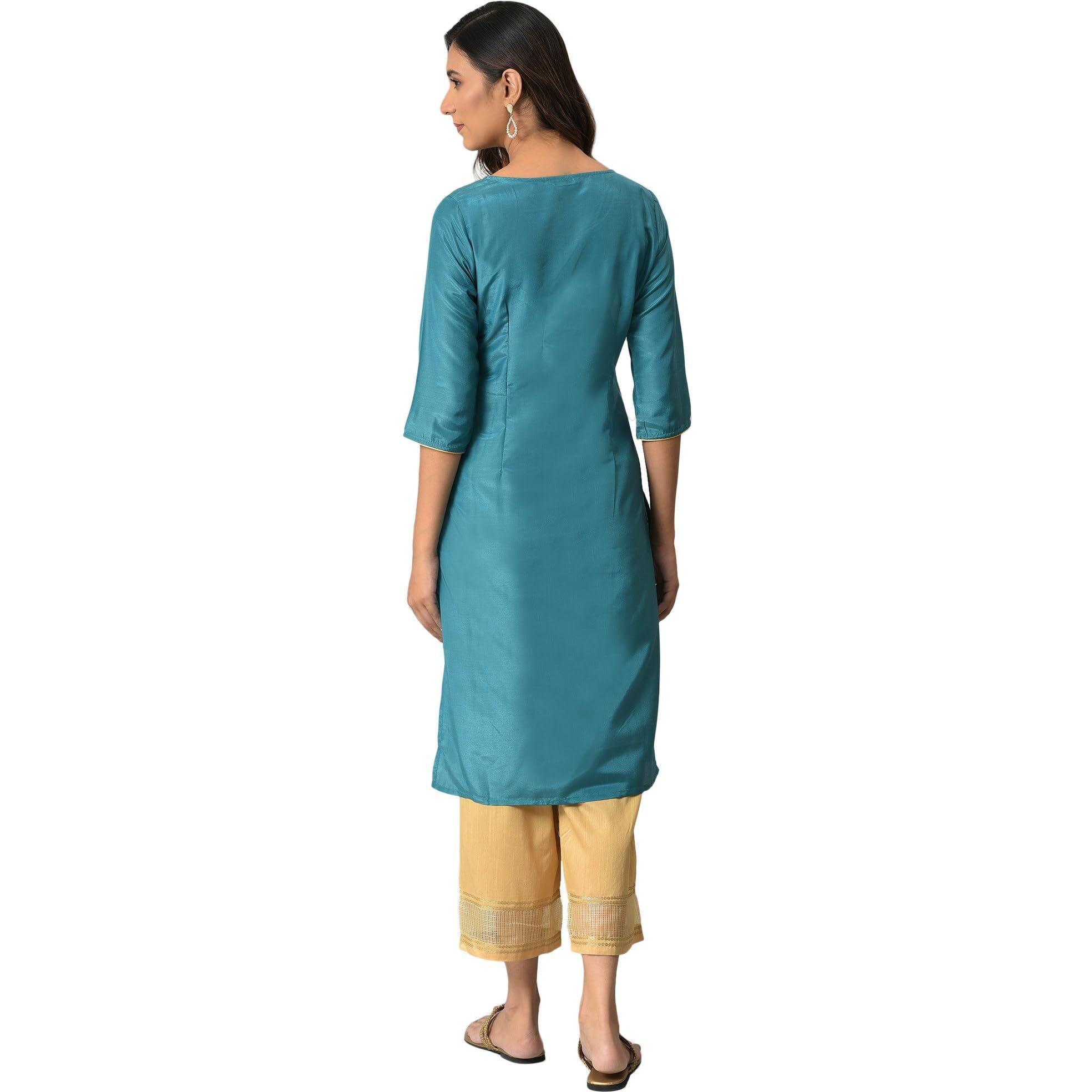 Green Floral Printed Sequined Ethnic Kurta
