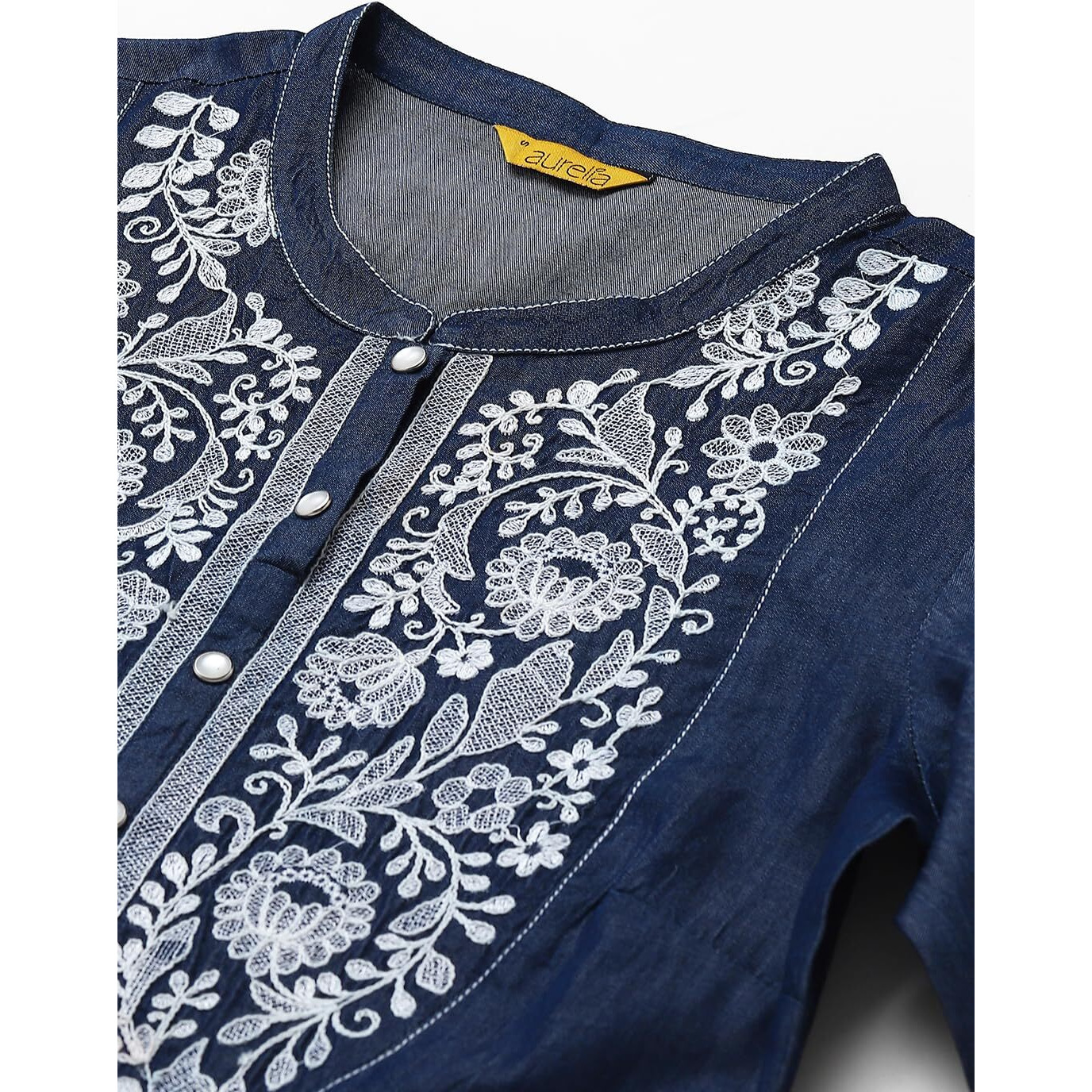 Aurelia Women's Cotton Blend Regular Kurta (24Fea13340_Blue