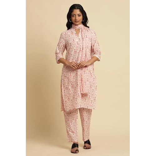 W For Woman Light Pink Floral Printed Kurta, Pants And Dupatta Set (Size 3Xl)-24Fews10740-123543