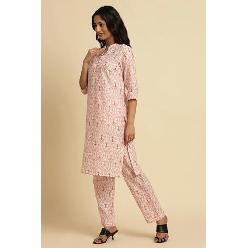 W For Woman Light Pink Floral Printed Kurta, Pants And Dupatta Set (Size 3Xl)-24Fews10740-123543