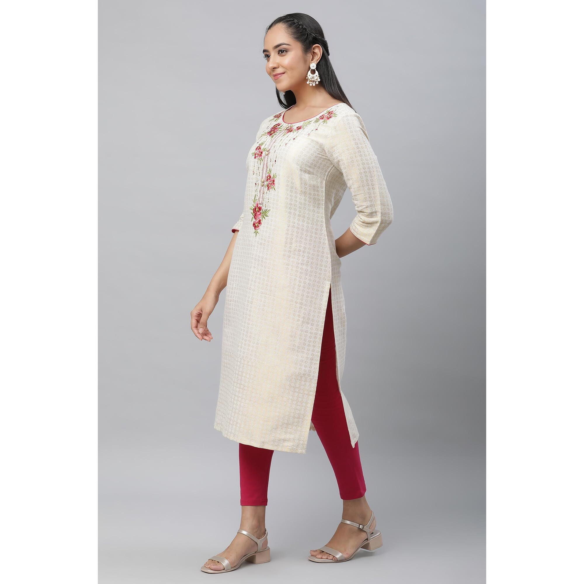 Aurelia Women's Cotton Blend Regular Kurta (24Fea14203-703930_Off White