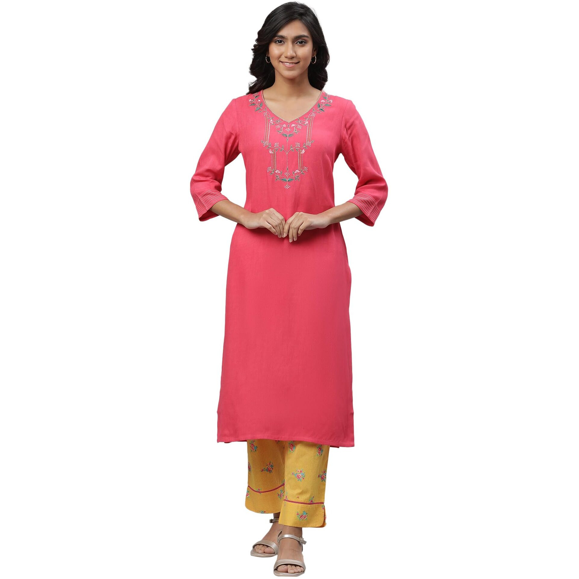 Aurelia Women's Viscose Regular Kurta (24Fea14492-606466_Pink