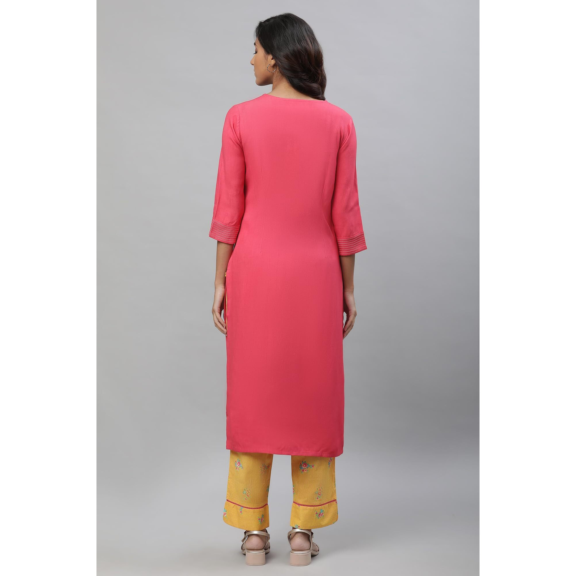 Aurelia Women's Viscose Regular Kurta (24Fea14492-606466_Pink