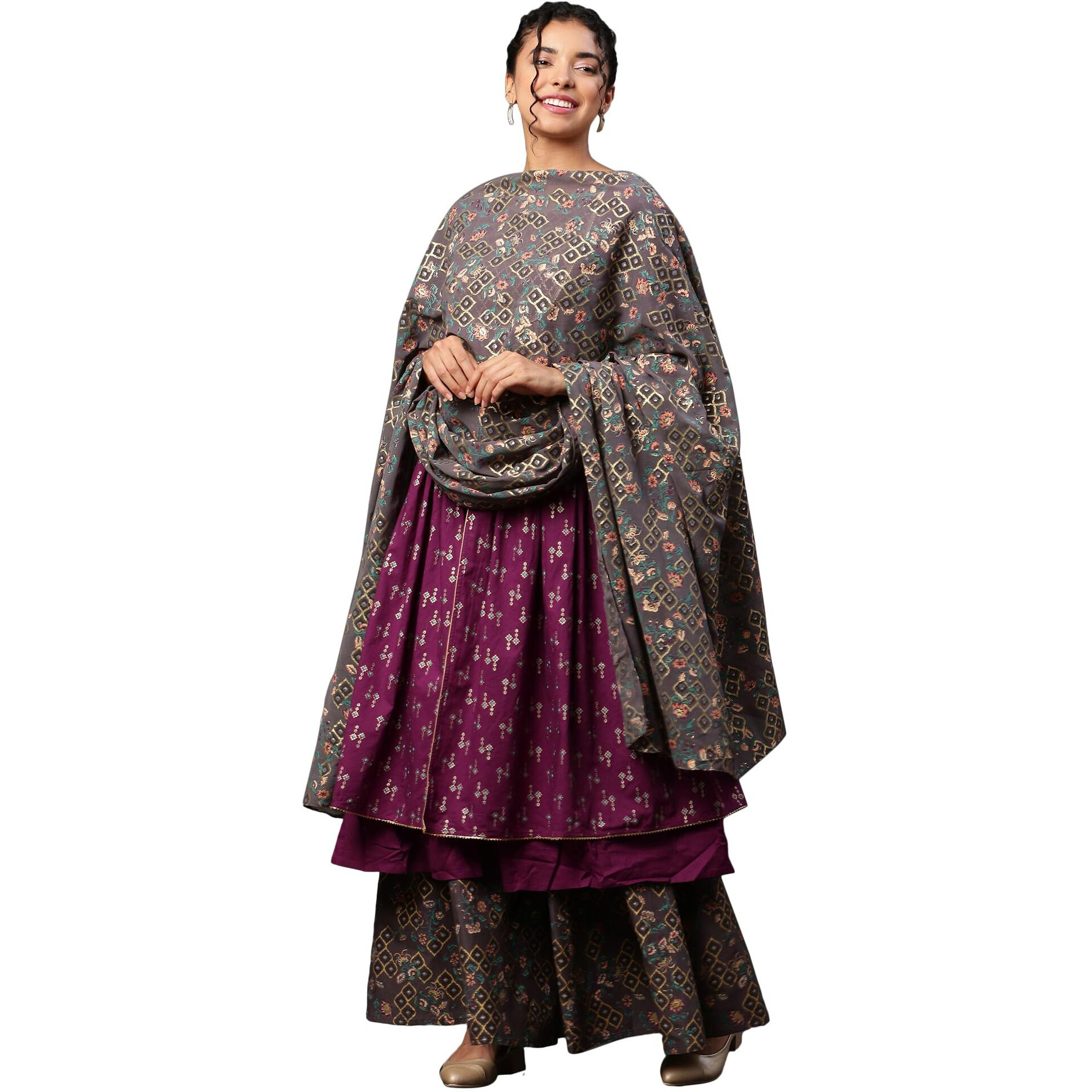 Aurelia Grey Georgette Festive Dupatta