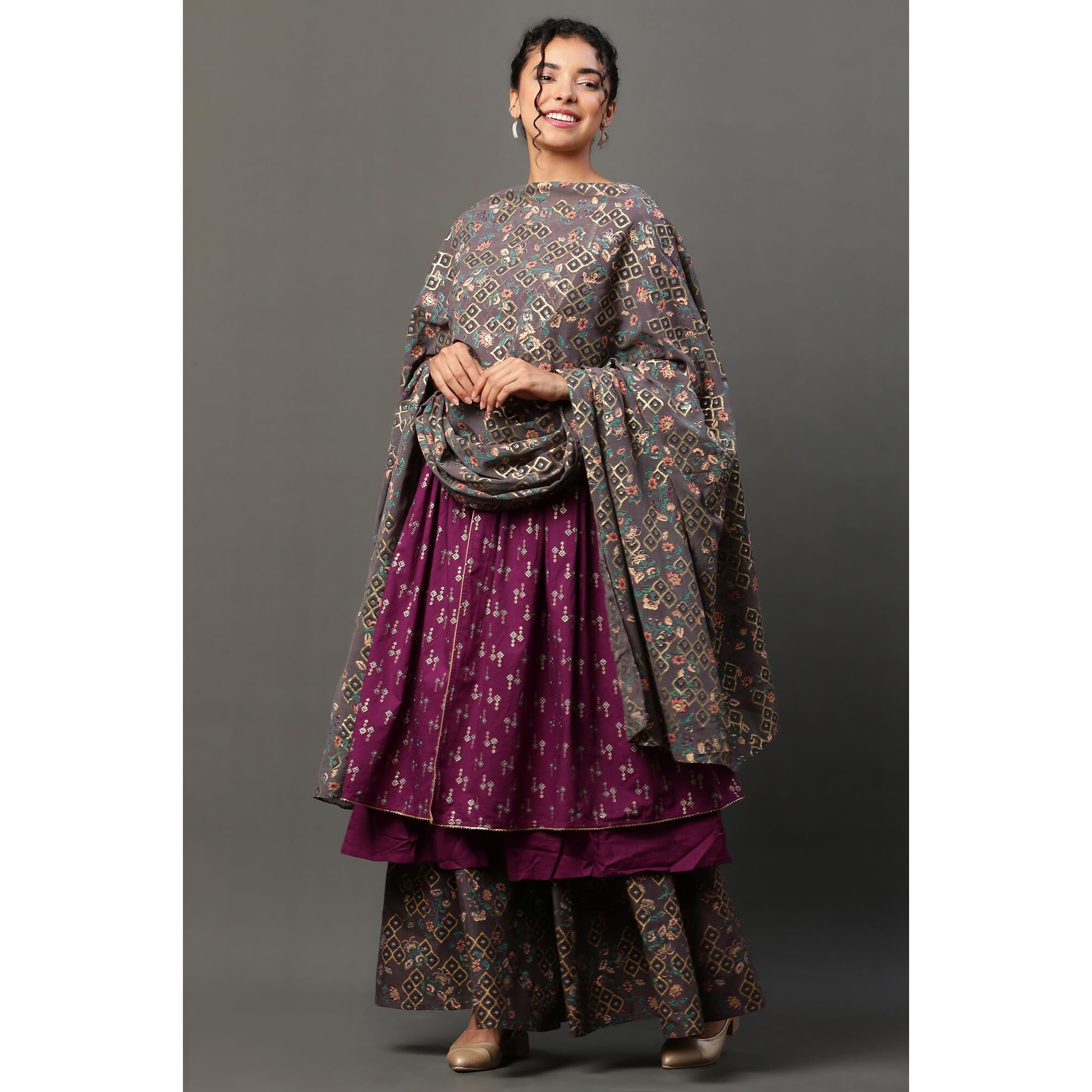 Aurelia Grey Georgette Festive Dupatta