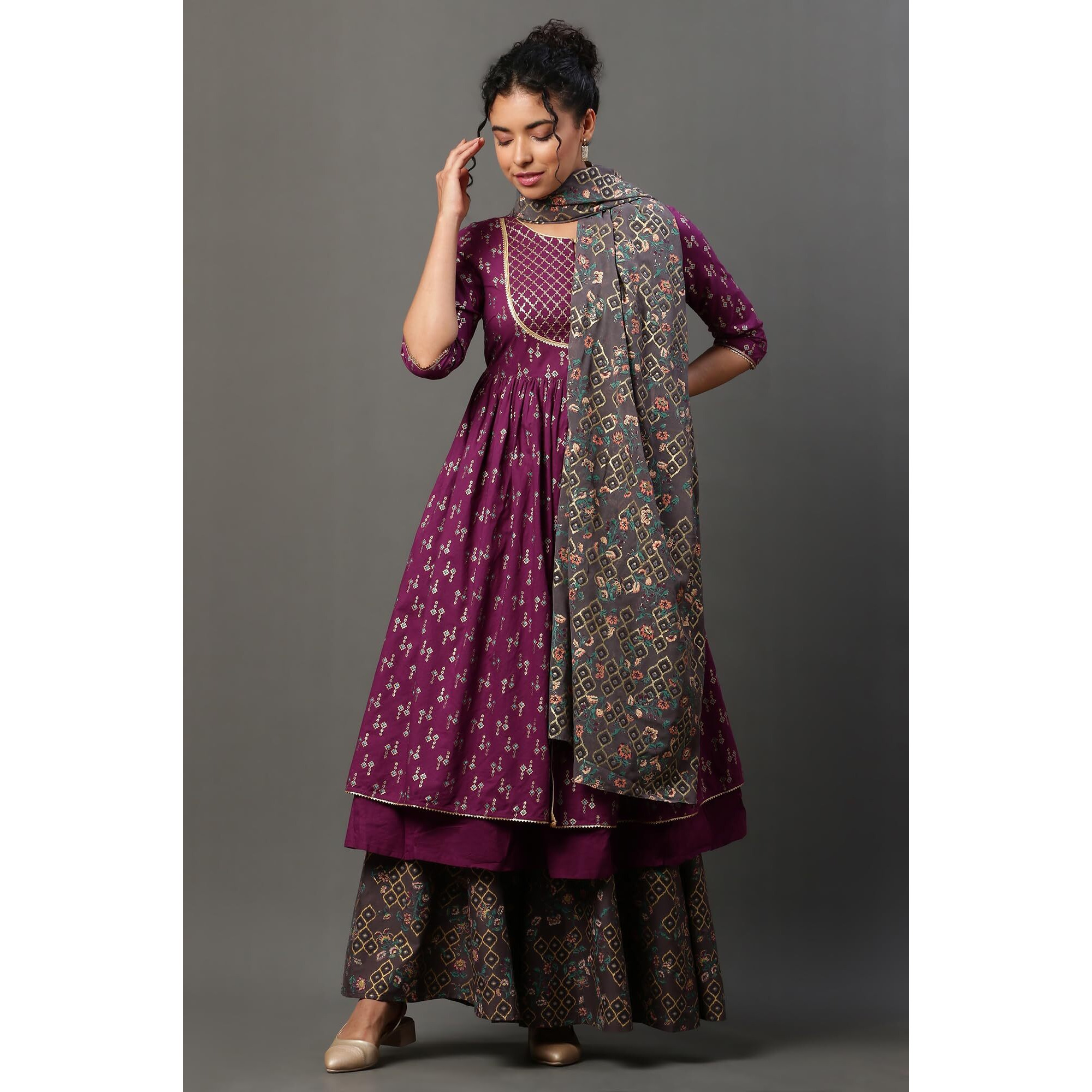 Aurelia Grey Georgette Festive Dupatta
