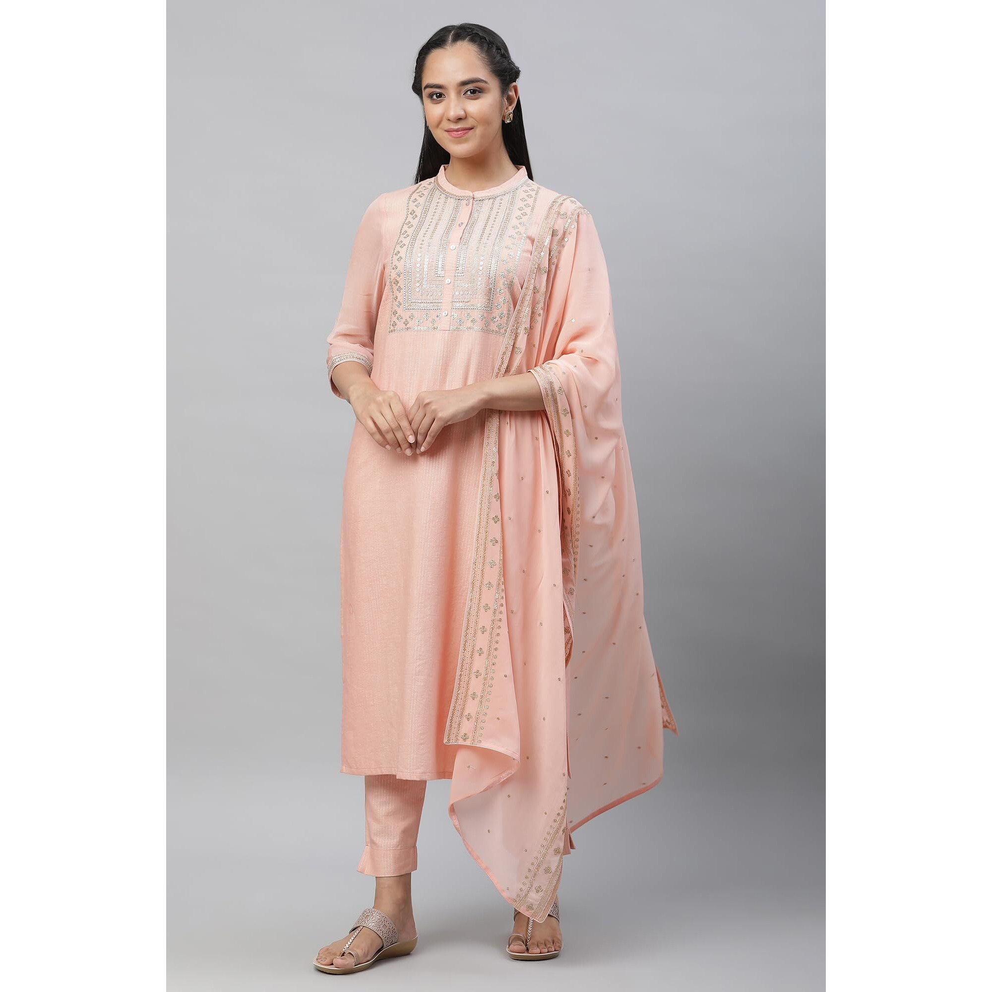 Aurelia Women's Cotton Kurta Set (24Feas14229-704560_Dusky Peach