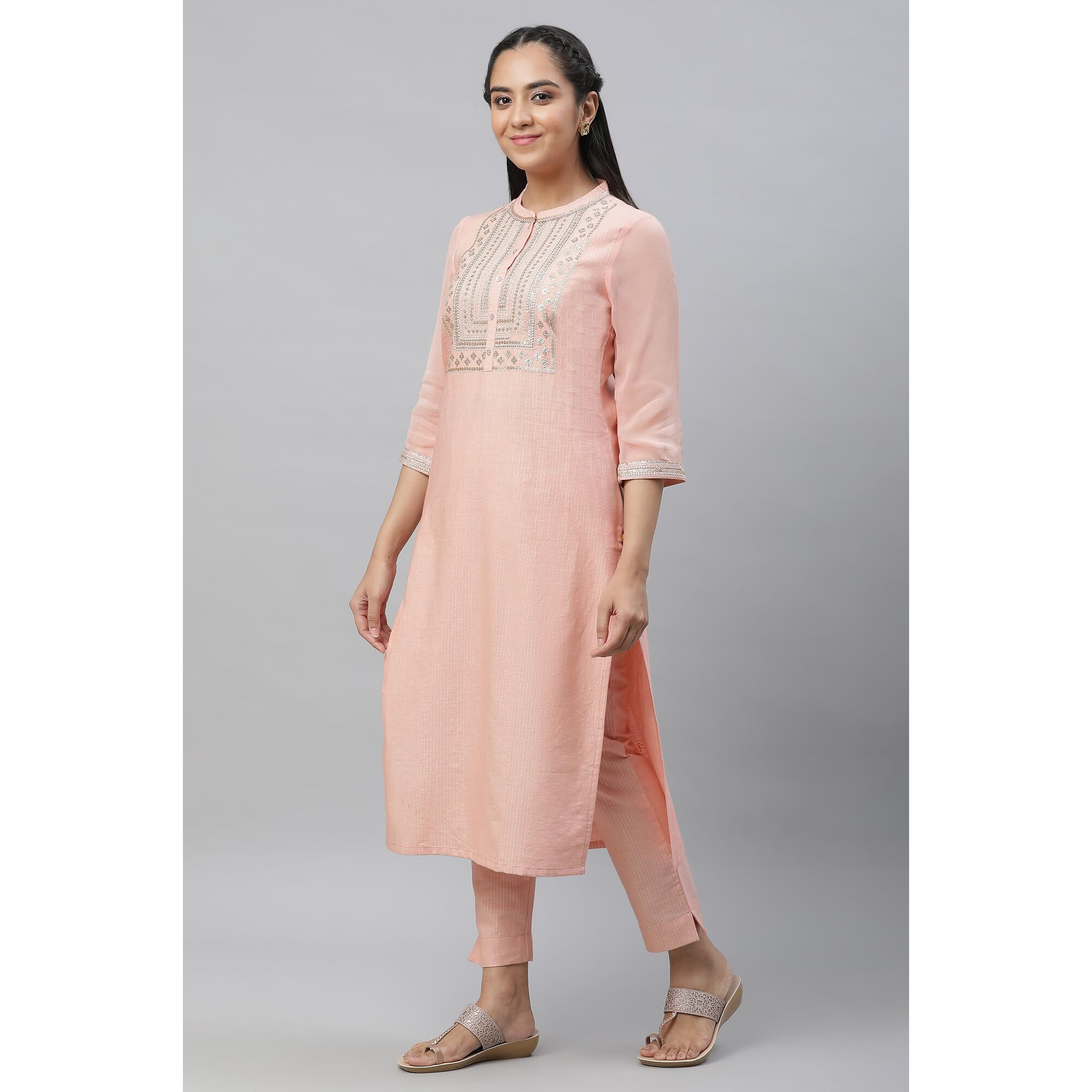Aurelia Women's Cotton Kurta Set (24Feas14229-704560_Dusky Peach
