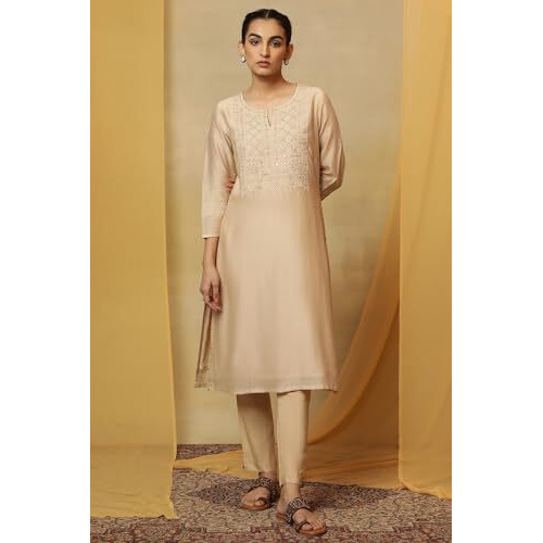 W For Woman Women's Cotton Blend Solid Regular Kurta (23Maf11649-920730_Macademia