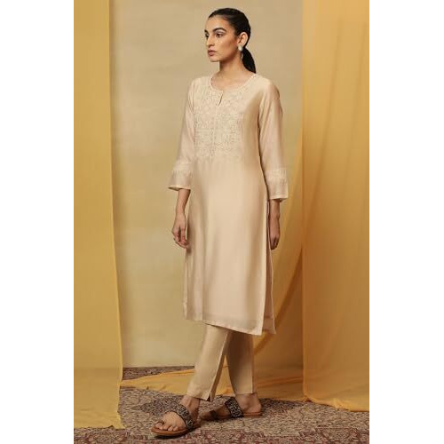 W For Woman Women's Cotton Blend Solid Regular Kurta (23Maf11649-920730_Macademia