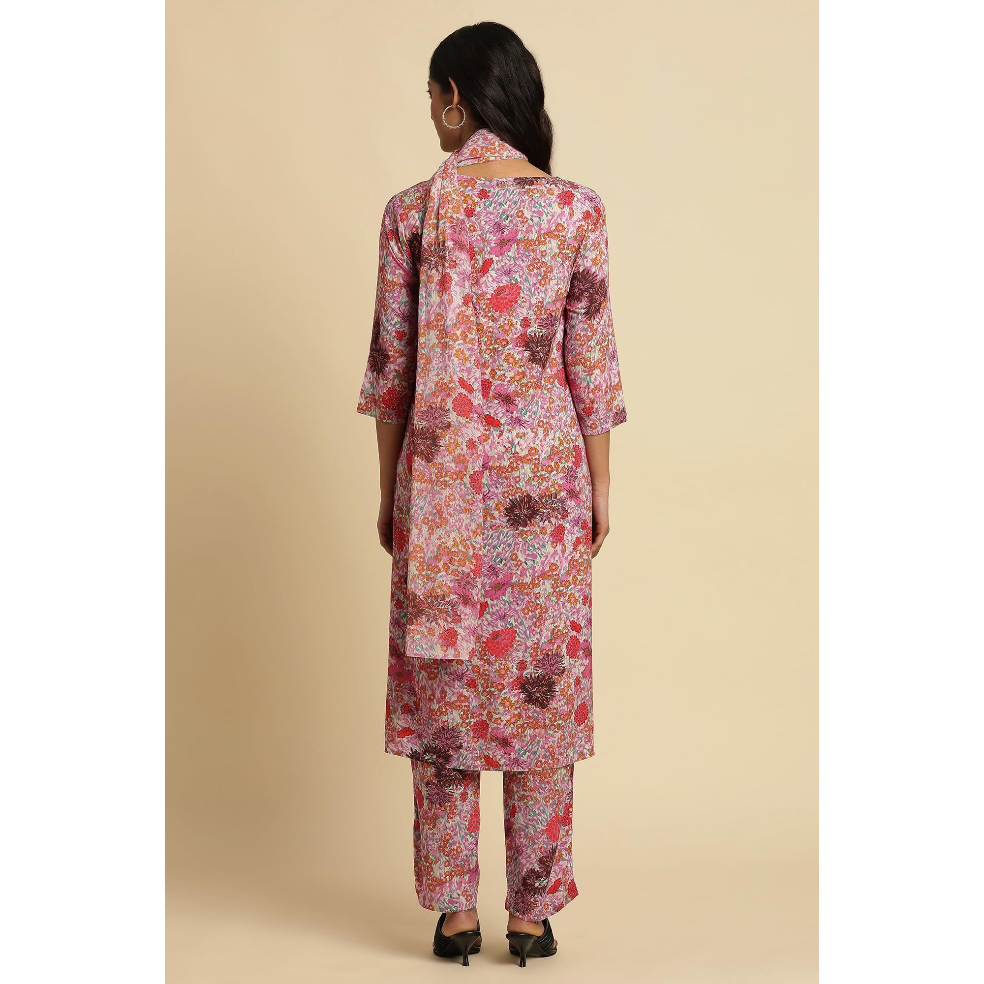 W For Woman Women's Rayon Kurta, Straight Pant & Dupatta (24Fews10853-123826_Pink