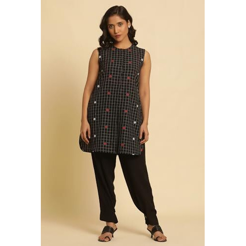 W Women Black Geometric Print Cotton Tunic_24Few30808-313591_M