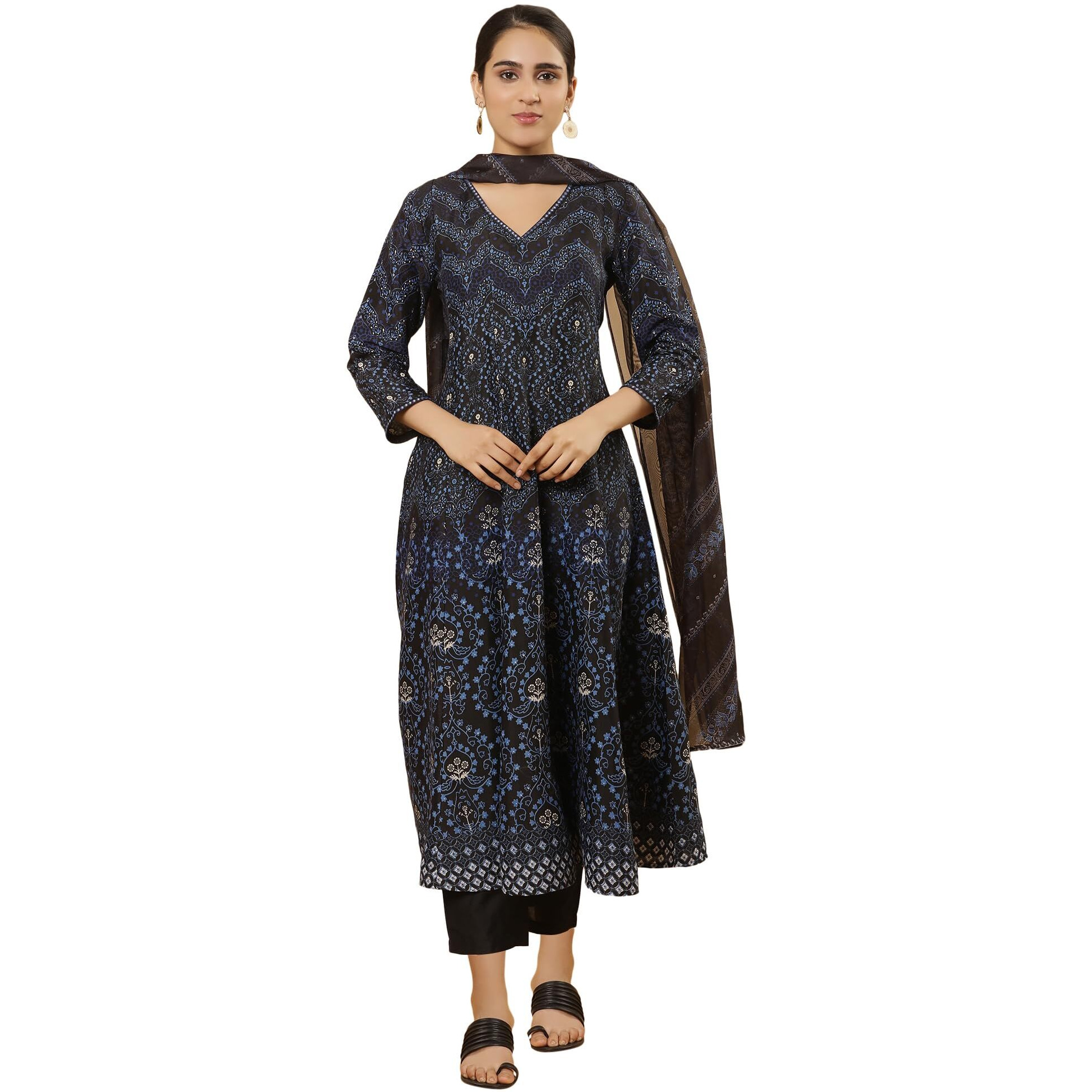 W Women Black Festive Printed Viscose Kurta Set With Straight Pant & Dupatta_24Fews10603-123006_L