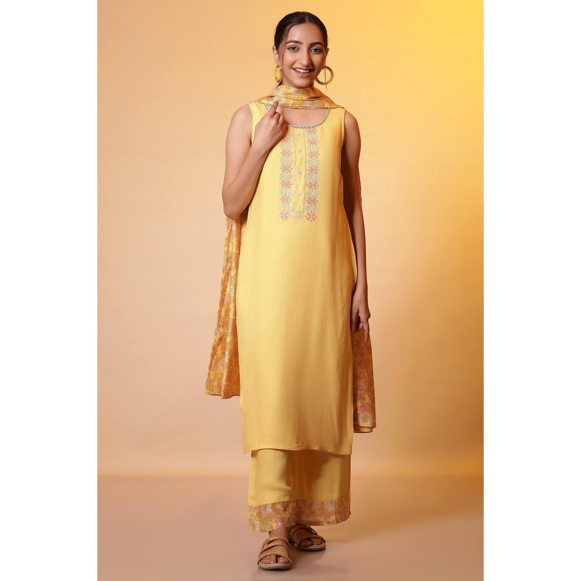 Aurelia Women's Rayon Kurta Set (24Feas15055_Yellow