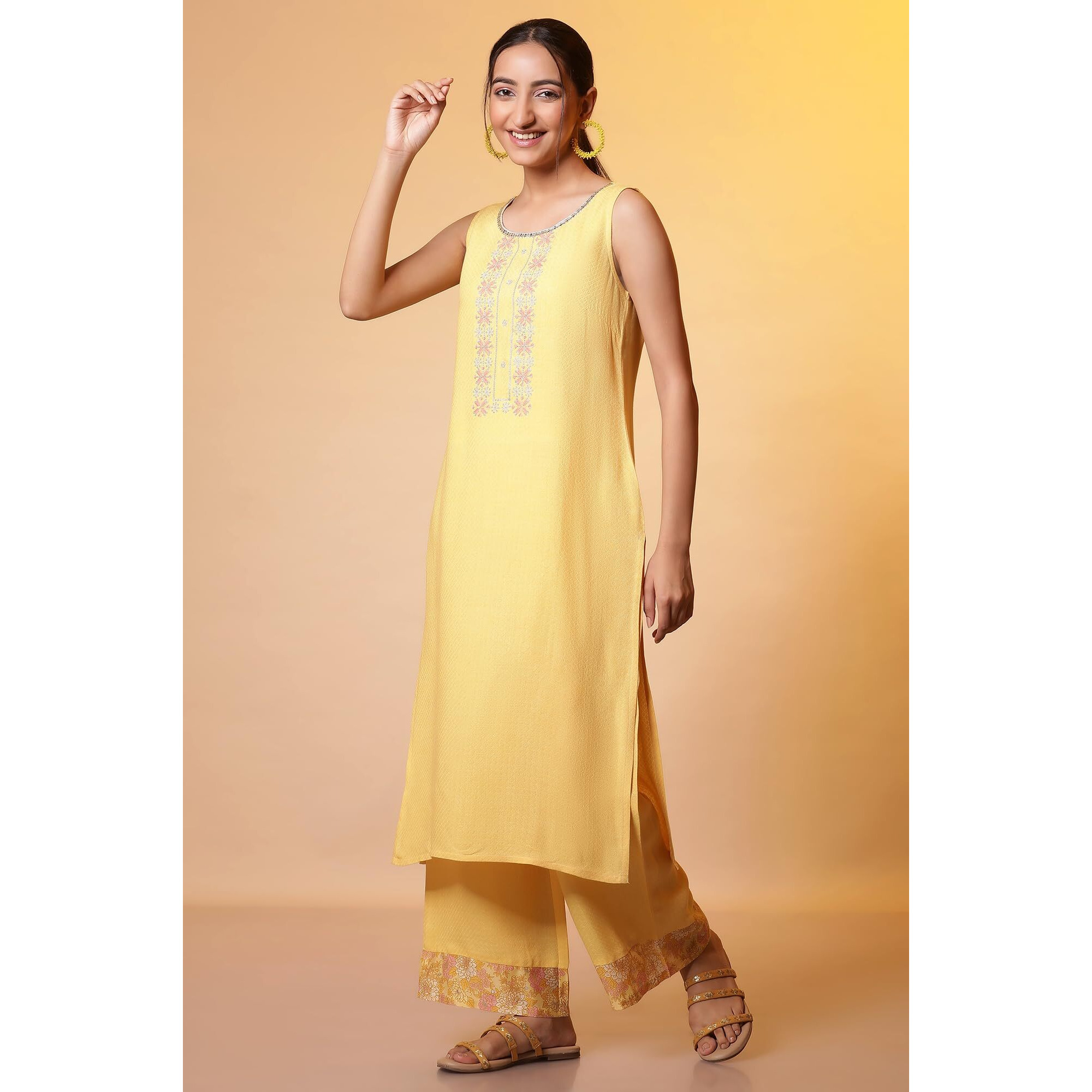 Aurelia Women's Rayon Kurta Set (24Feas15055_Yellow