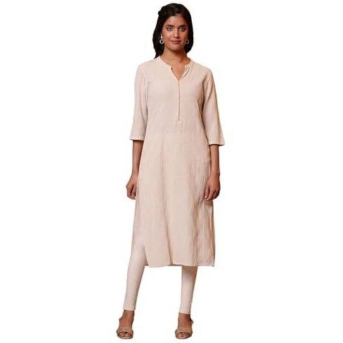 Aurelia Women's Cotton Blend Solid Regular Kurta (24Fea15012_Beige