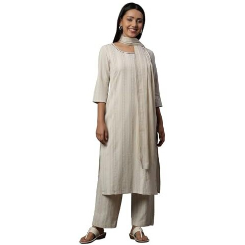 Aurelia Women's Rayon Kurta Set (24Feas15011_Off White