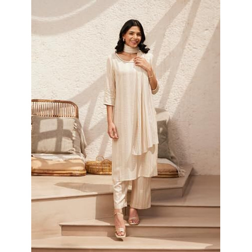 Aurelia Women's Rayon Kurta Set (24Feas15011_Off White