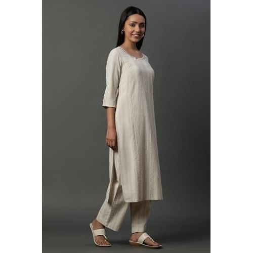 Aurelia Women's Rayon Kurta Set (24Feas15011_Off White