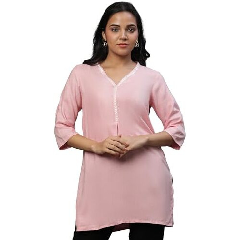 Aurelia Women's Viscose Regular Kurti (24Fea30472-702548_Coral Blush