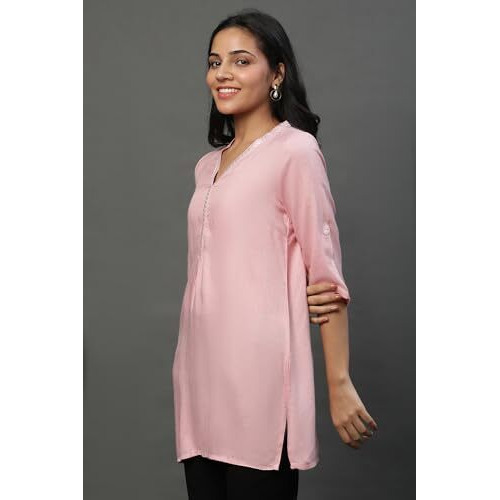 Aurelia Women's Viscose Regular Kurti (24Fea30472-702548_Coral Blush
