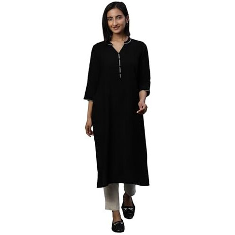 Aurelia Women's Rayon Solid Regular Kurta (24Fea15023_Black