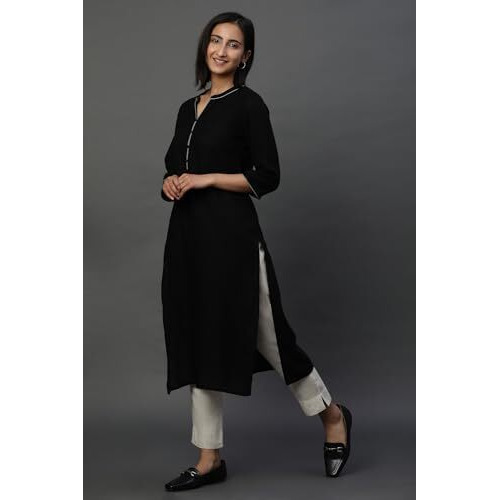 Aurelia Women's Rayon Solid Regular Kurta (24Fea15023_Black