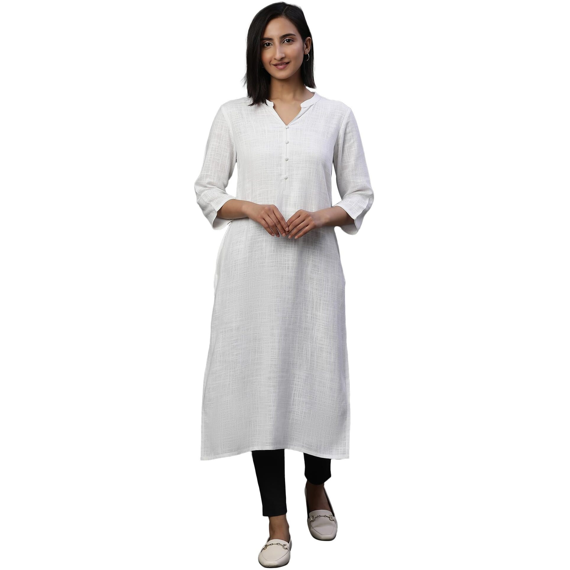 Aurelia Women's Rayon Regular Kurta (24Fea15023-606392_White