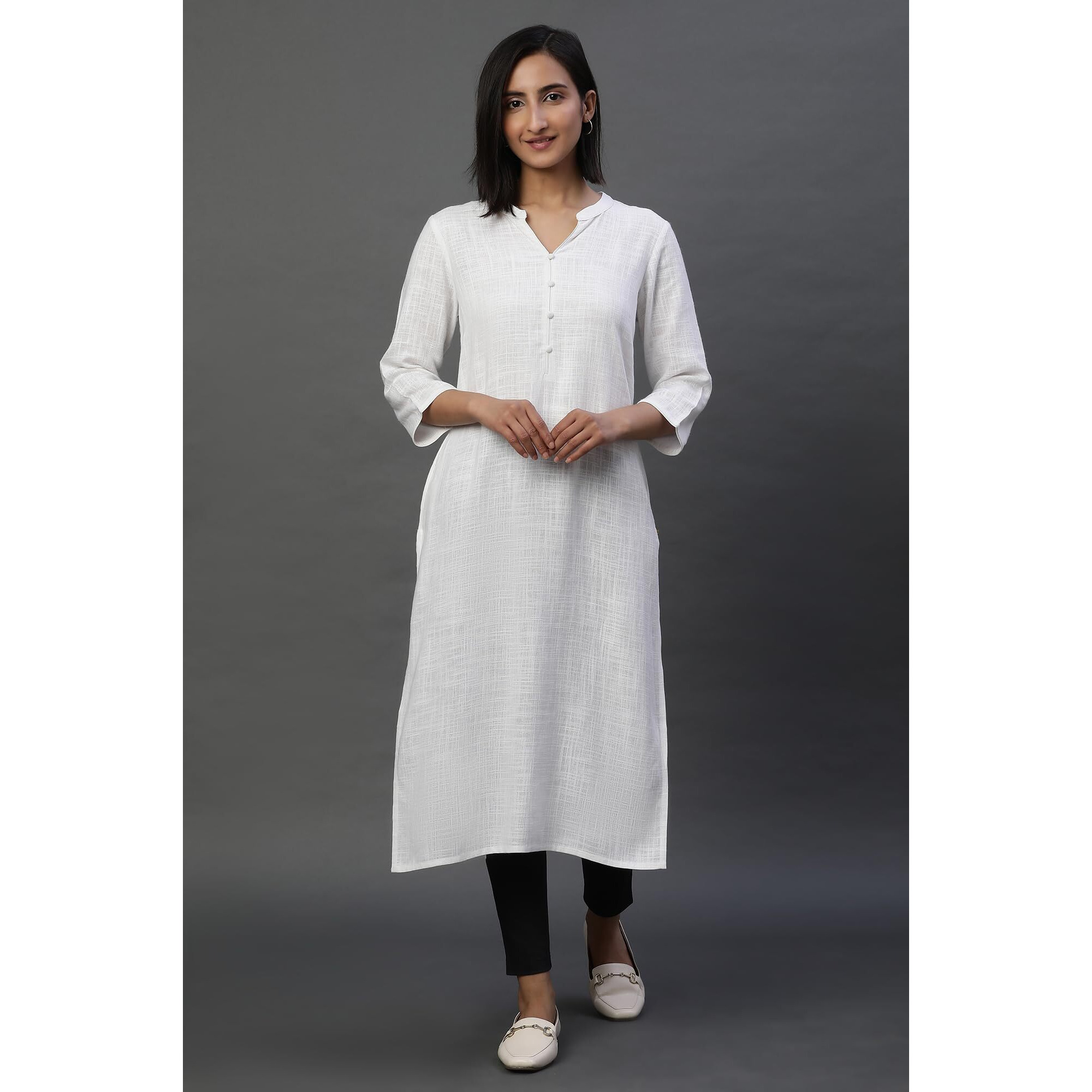 Aurelia Women's Rayon Regular Kurta (24Fea15023-606392_White