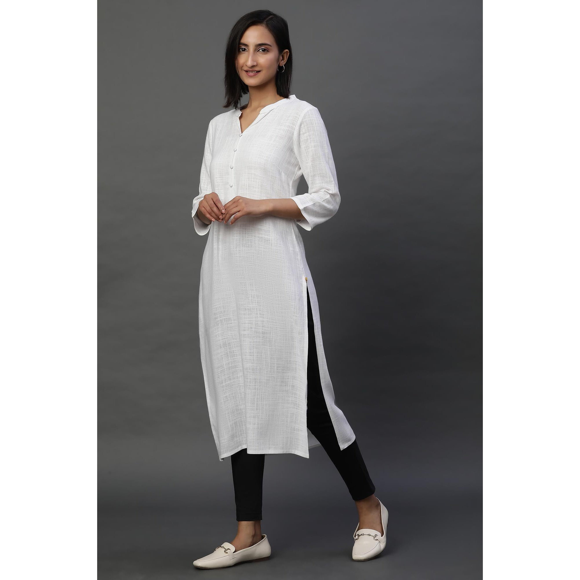 Aurelia Women's Rayon Regular Kurta (24Fea15023-606392_White