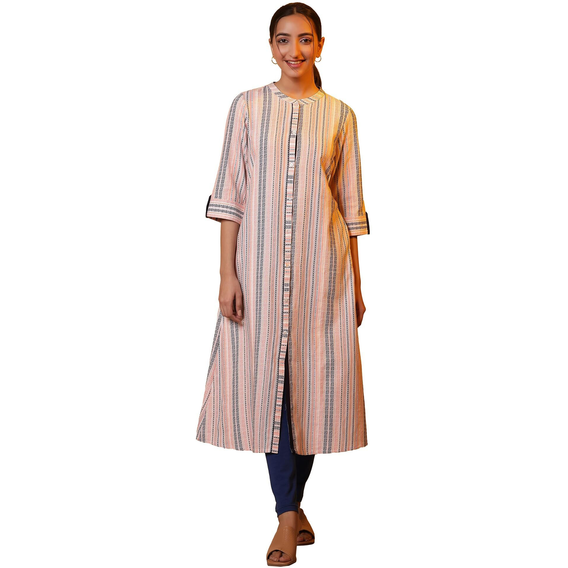 Aurelia Women's Cotton Striped Regular Fit Kurta (24Fea14842-702753_Multicolour