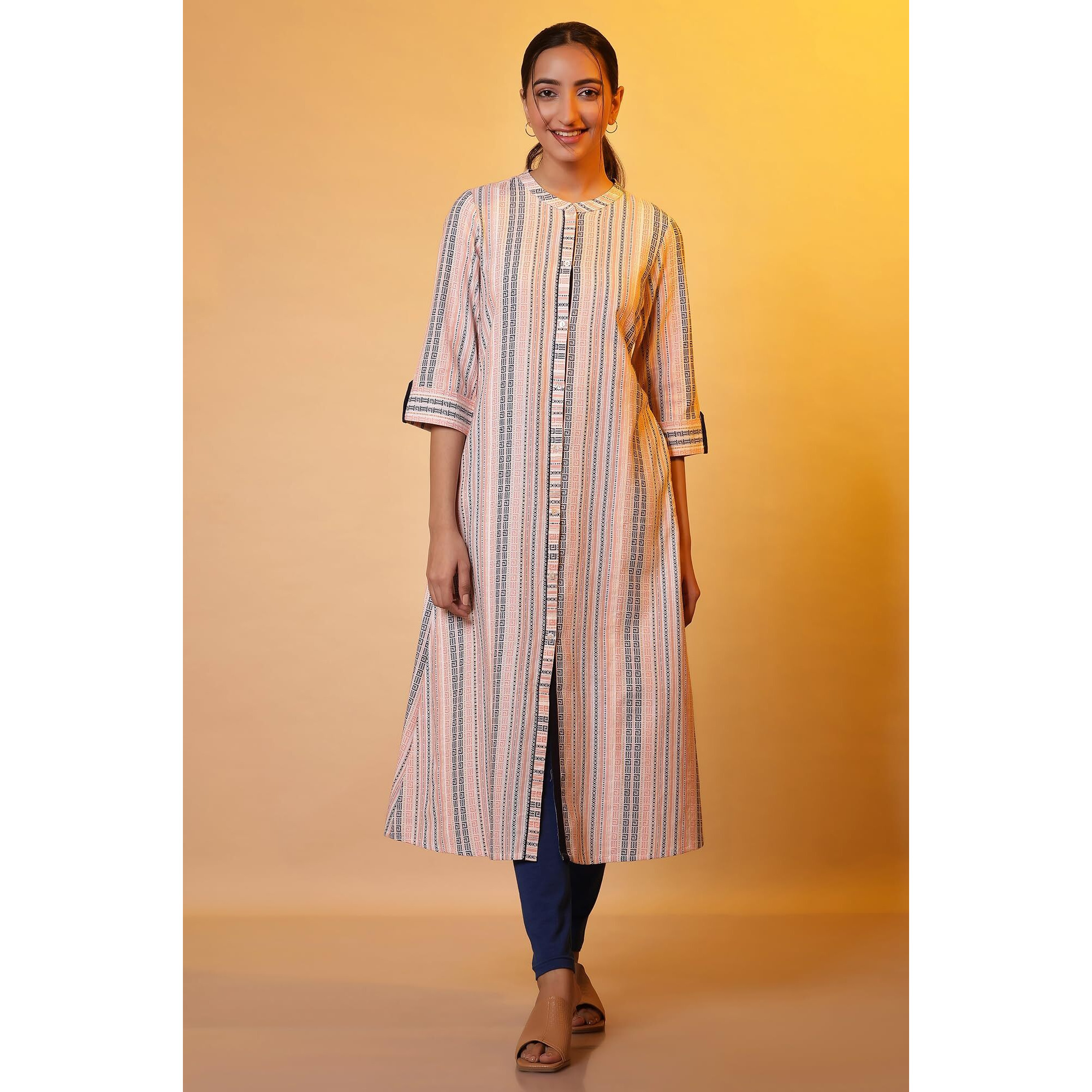 Aurelia Women's Cotton Striped Regular Fit Kurta (24Fea14842-702753_Multicolour