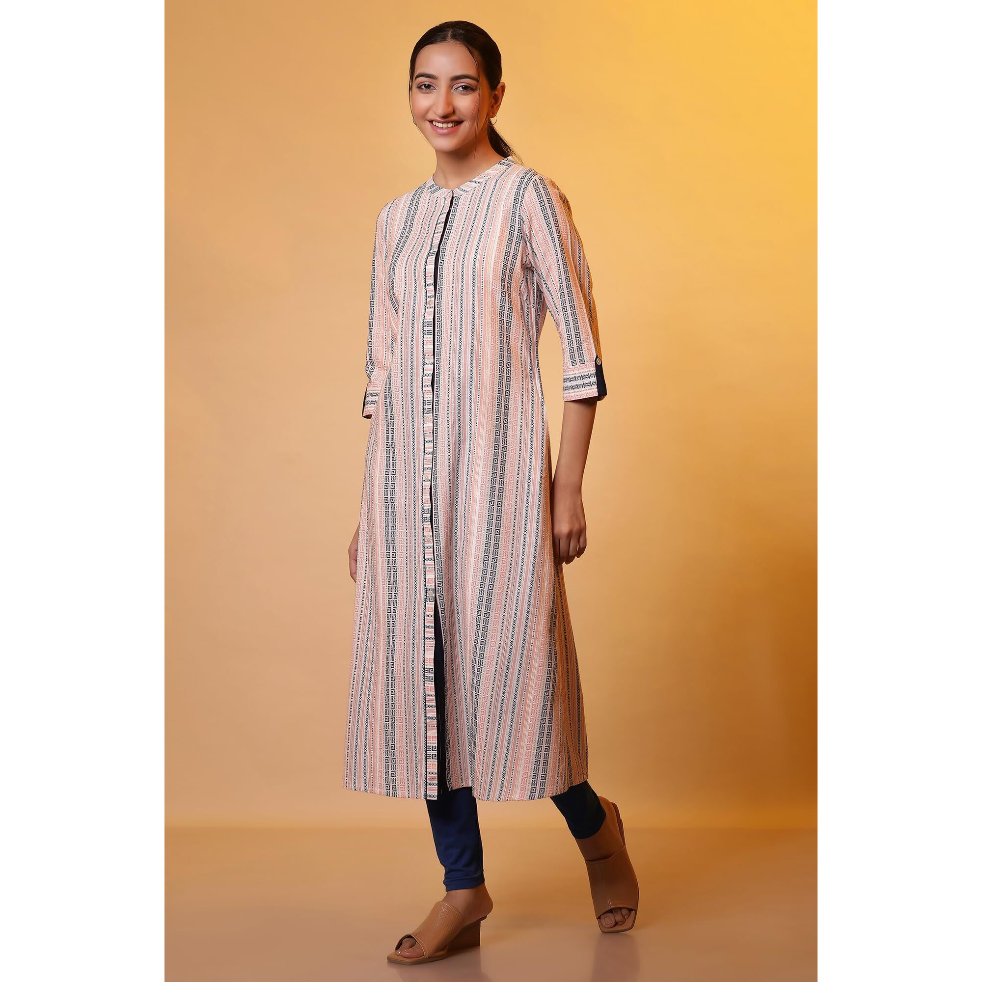 Aurelia Women's Cotton Striped Regular Fit Kurta (24Fea14842-702753_Multicolour