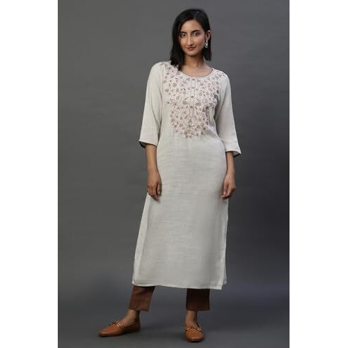 Aurelia Women's Viscose Regular Kurta (24Fea15047-704174_Natural