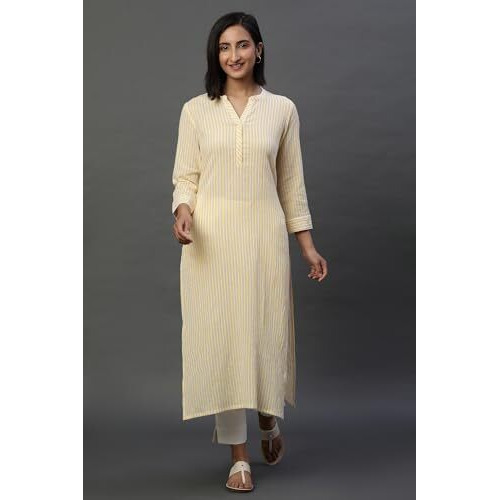 Aurelia Women's Cotton Regular Kurta (24Fea14815-704875_Yellow