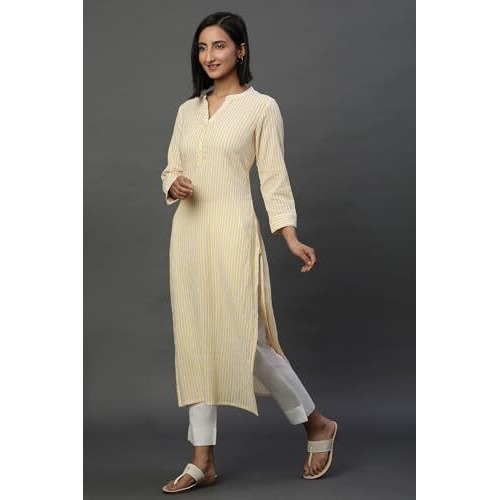 Aurelia Women's Cotton Regular Kurta (24Fea14815-704875_Yellow